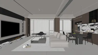 Modern Minimalist Living Dining Space With Marble Accents 3d model