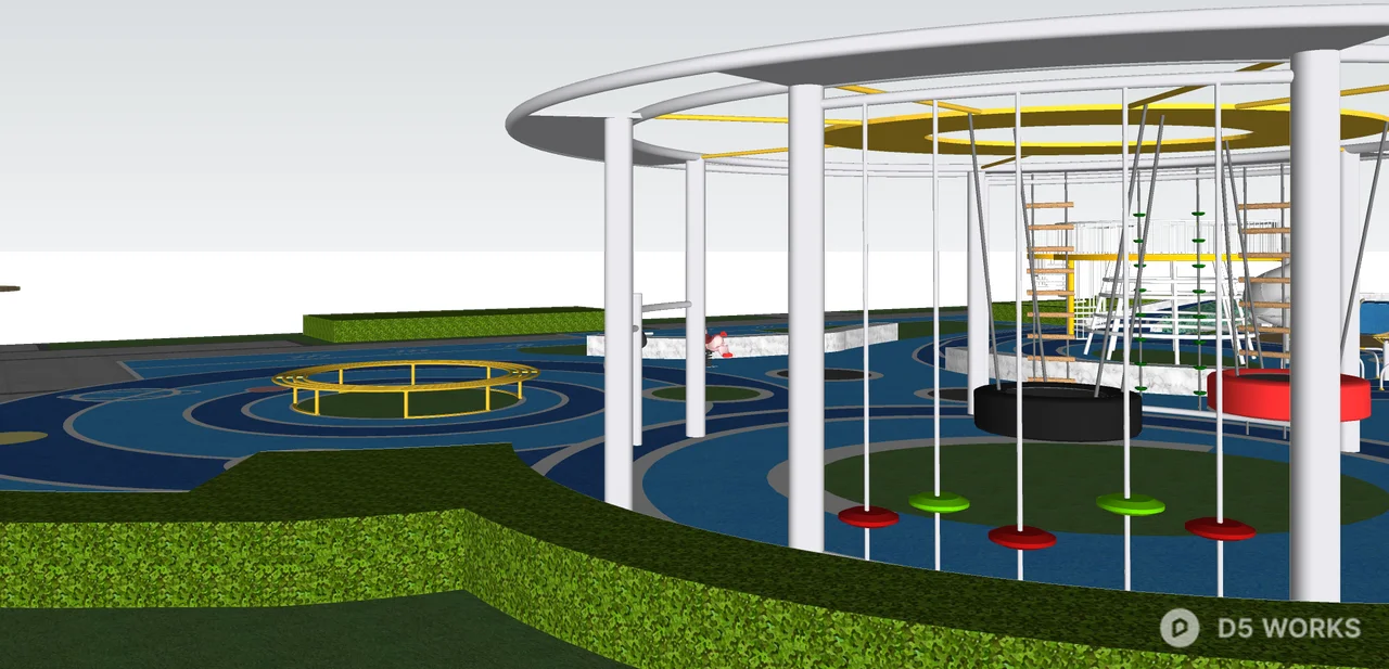 Modern Urban Park With Blue Water Features 3d model thumbnail 4