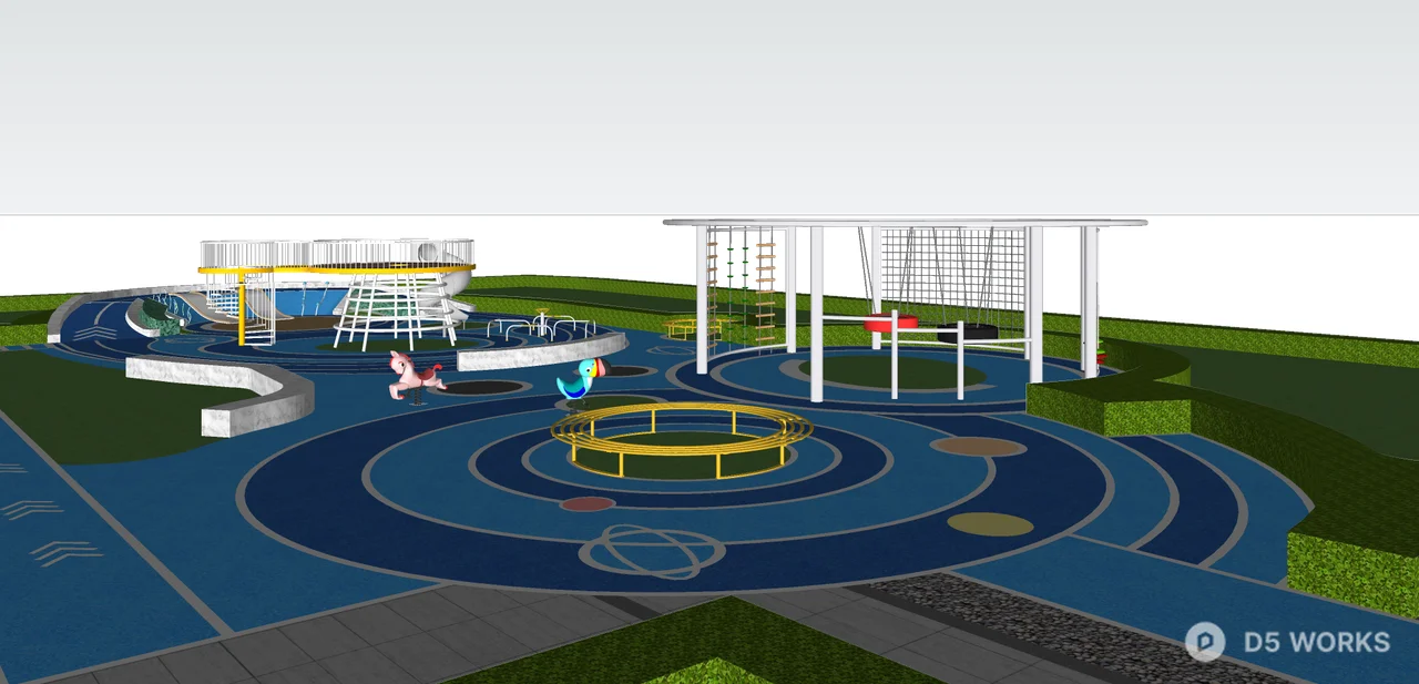 Modern Urban Park With Blue Water Features 3d model thumbnail 5