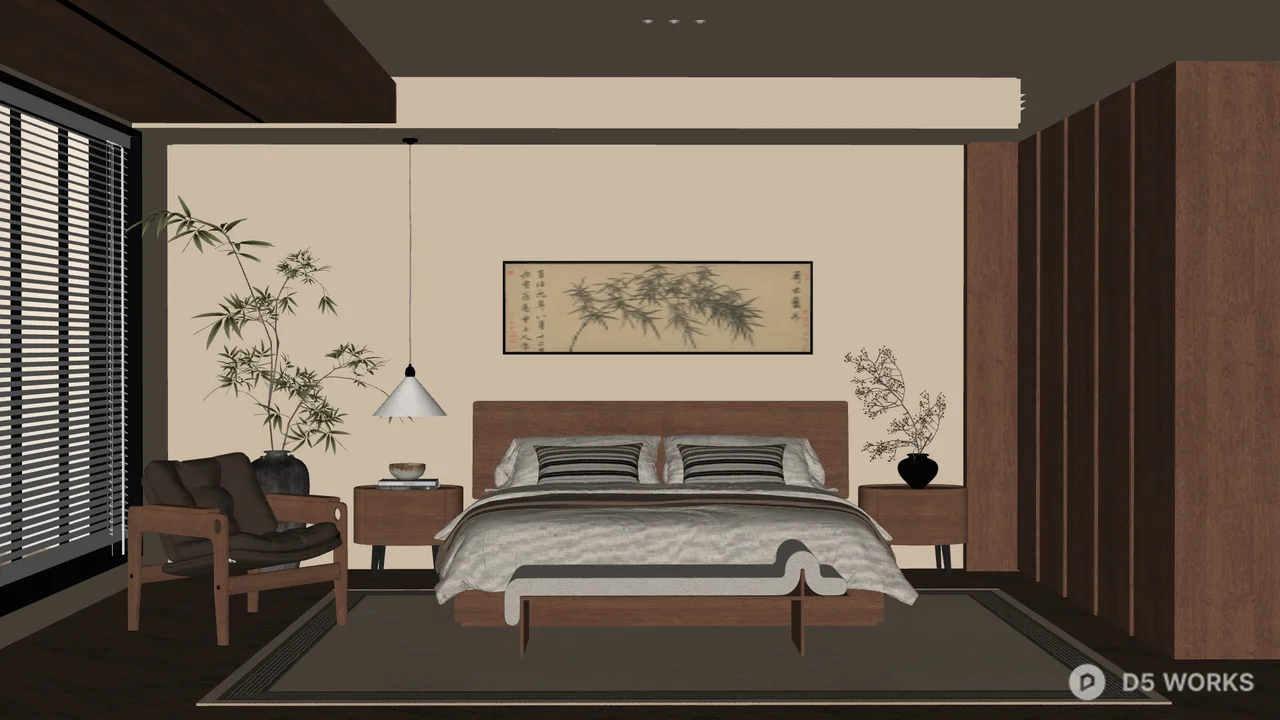 New Chinese Style Bedroom with Minimalist Decor 3d model - Image 1