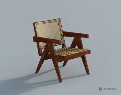 Rattan Weave Armchair With Wooden Frame 3d model - Image 1