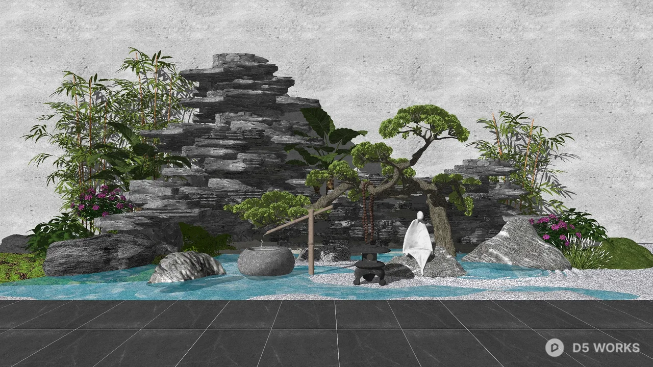 Chinese Style Rockery Water Feature 3d model - Image 1