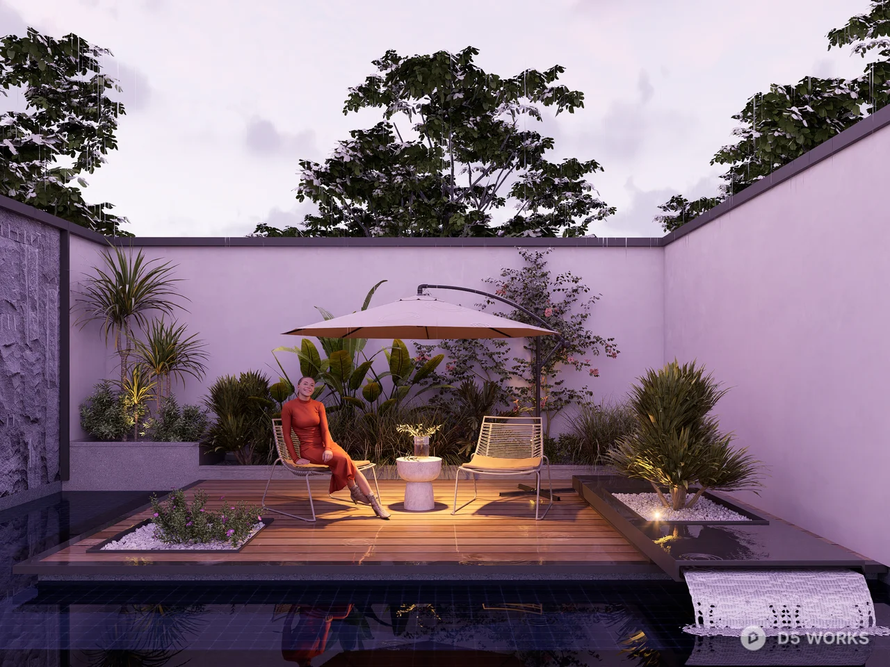 Modern Zen Courtyard with Water Feature 3d model - Image 1
