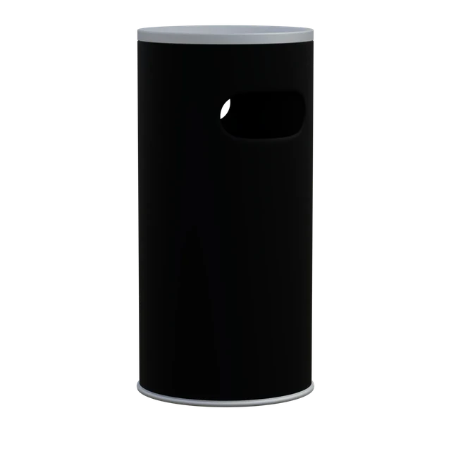 Modern Cylindrical Black Metal Trash Can 3d model