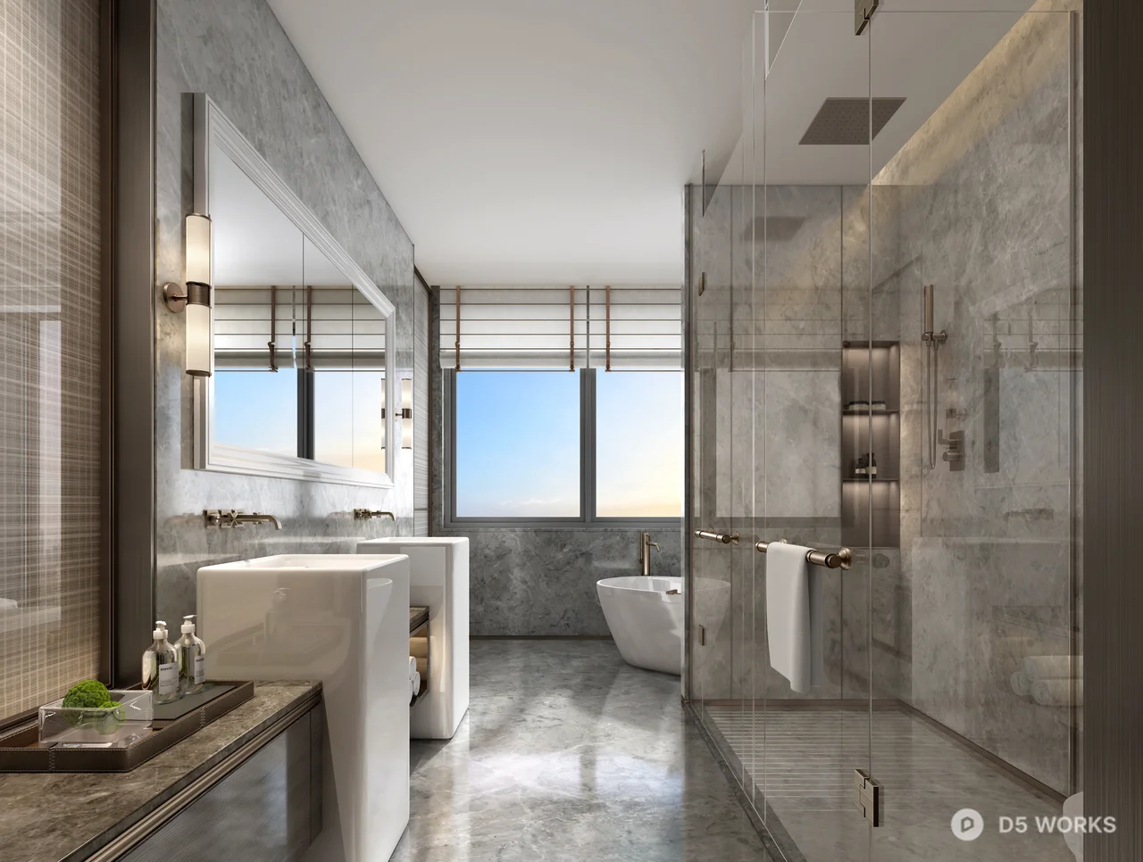 Modern Hotel Bathroom with Marble Finish 3d model - Image 1