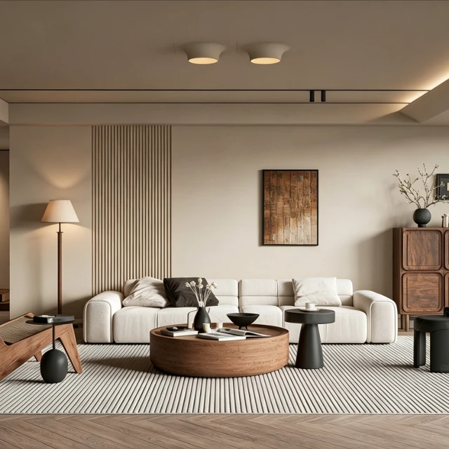 Modern Wabi-Sabi Japandi Living Room Interior Scene 3d model