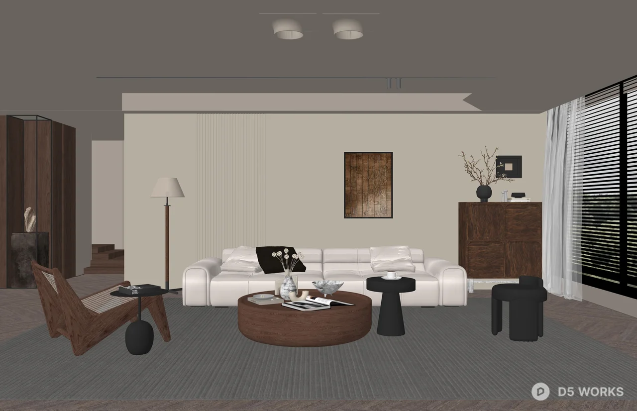 Modern Wabi-Sabi Japandi Living Room Interior Scene 3d model thumbnail 2