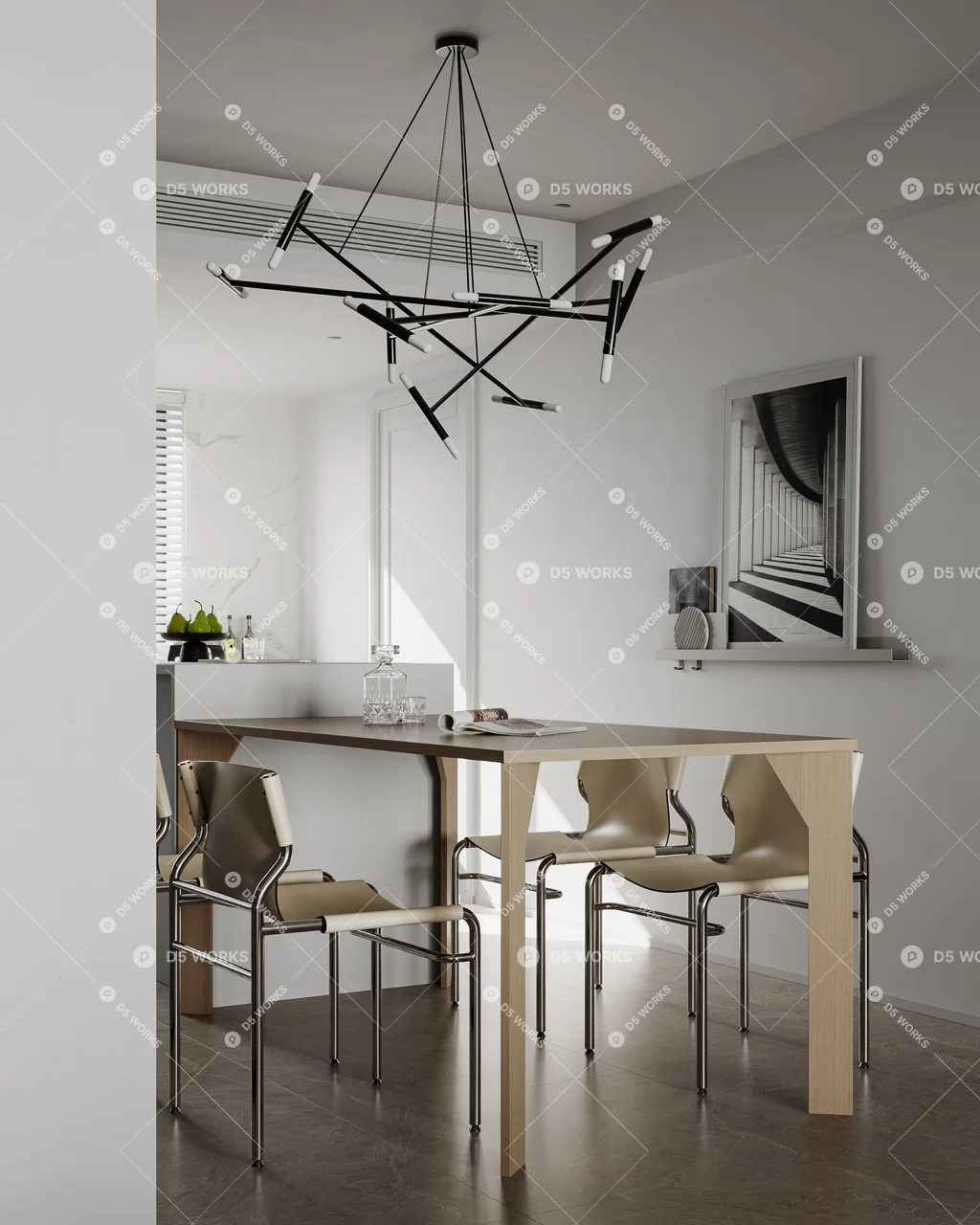 Contemporary Living & Dining Room 3d model thumbnail 6