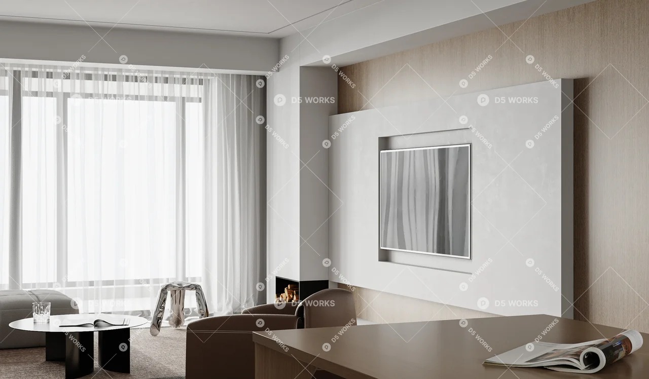 Contemporary Living & Dining Room 3d model thumbnail 3