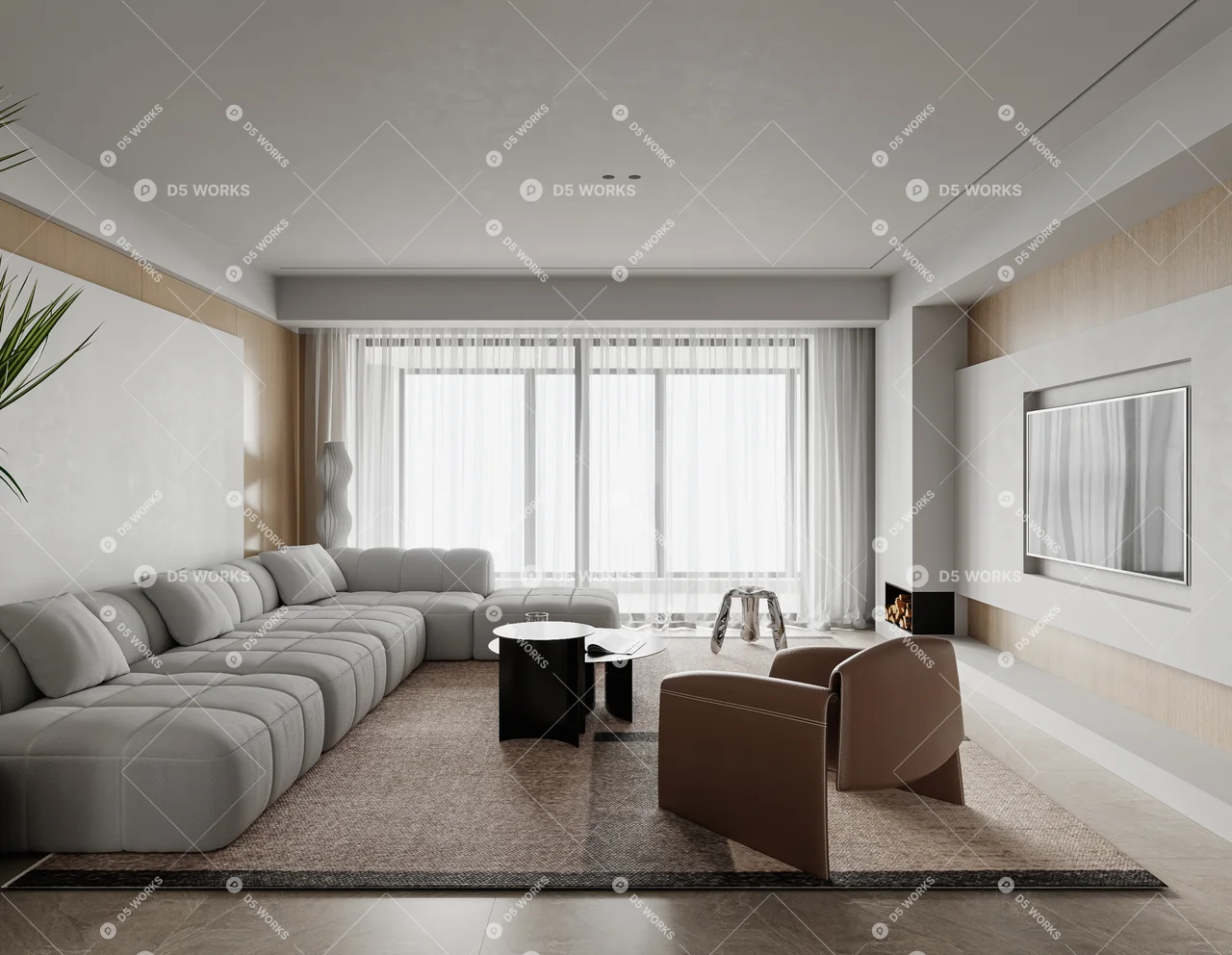 Contemporary Living & Dining Room 3d model thumbnail 8