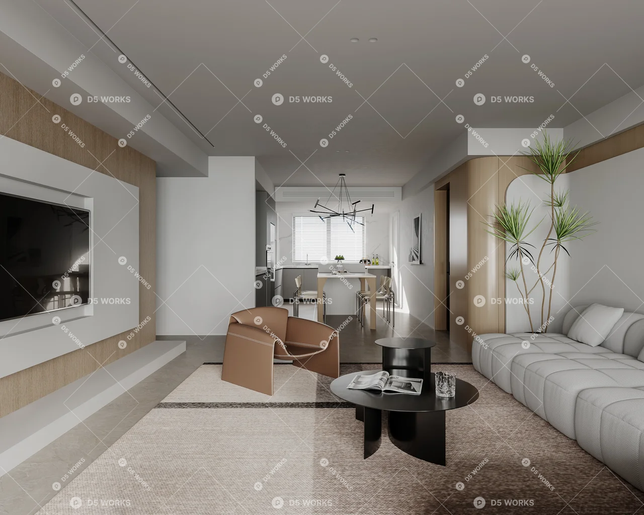 Contemporary Living & Dining Room 3d model thumbnail 5