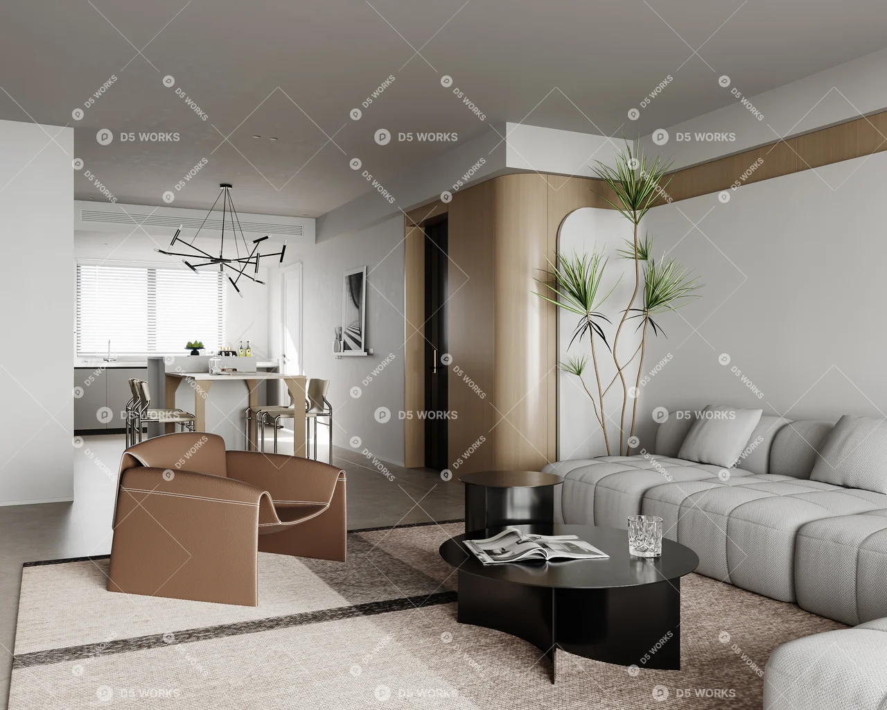 Contemporary Living & Dining Room 3d model thumbnail 2