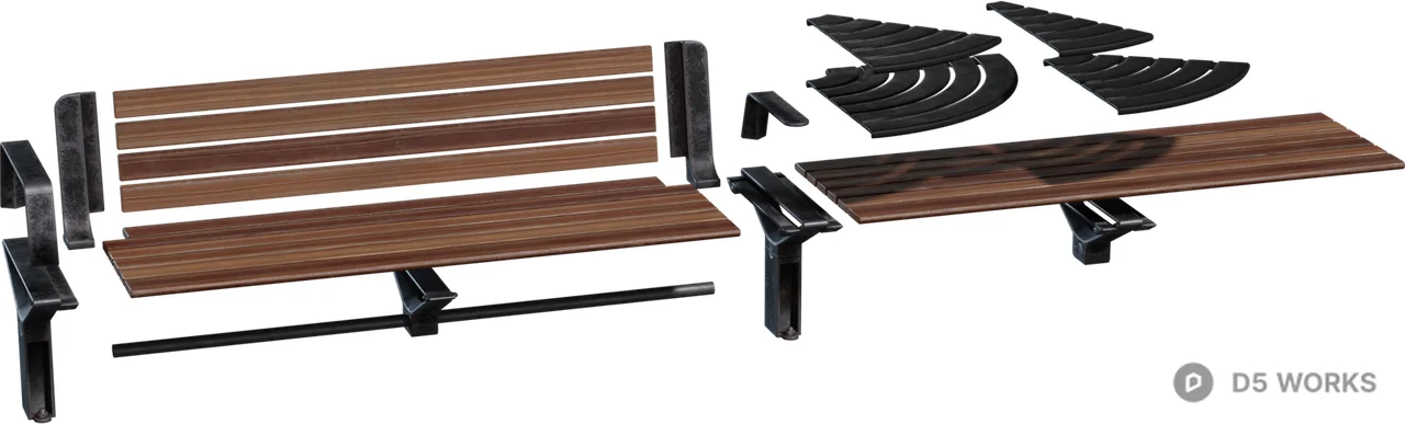Modular Wooden Park Bench Kit 3d model - Image 1