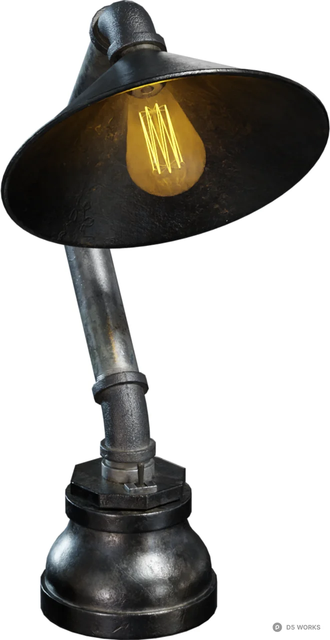 Industrial Pipe Desk Lamp with Edison Bulb 3d model - Image 1