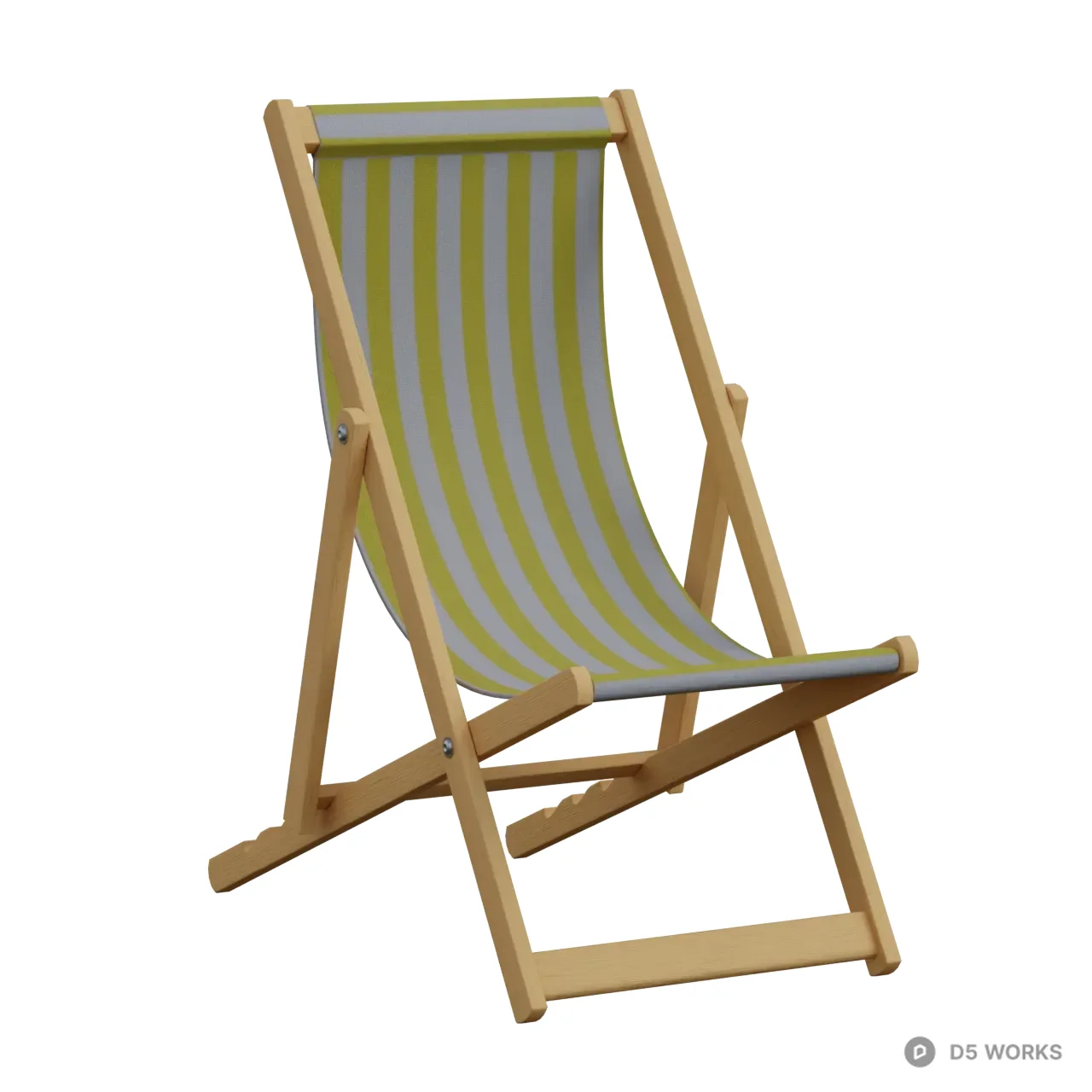 Classic Striped Wooden Deck Chair 3d model - Image 1