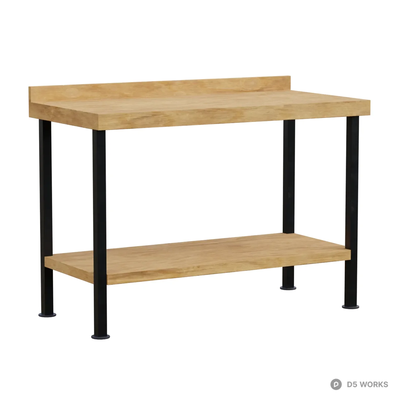 Industrial Wooden Workbench with Metal Frame 3d model - Image 1