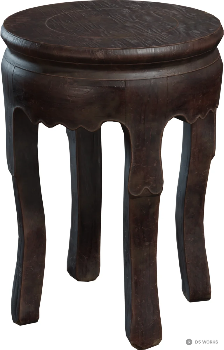 Antique Chinese Style Round Wooden Stool 3d model - Image 1