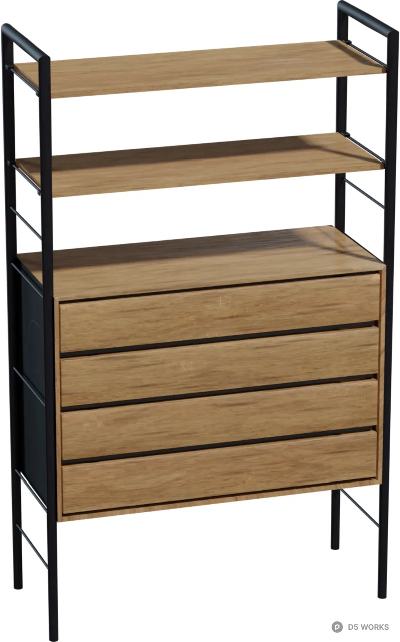 Industrial Modern Wooden Storage Shelf with Drawers 3d model - Image 1