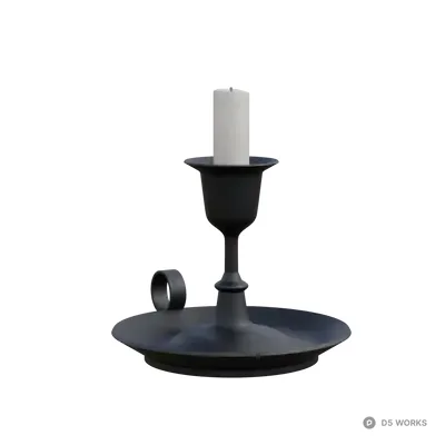 Vintage Matte Black Iron Chamberstick Candle Holder 3d model - Image 1