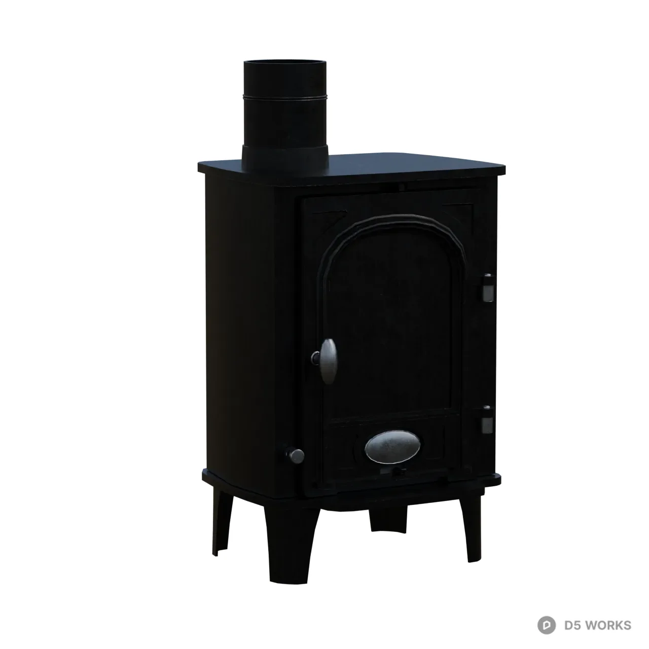Vintage Black Cast Iron Wood Burning Stove 3d model - Image 1