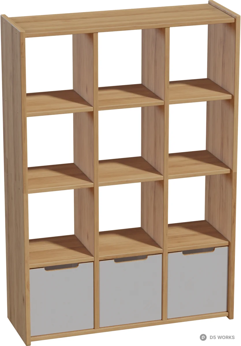 Modern Wooden Cube Storage Shelf with Drawers 3d model - Image 1