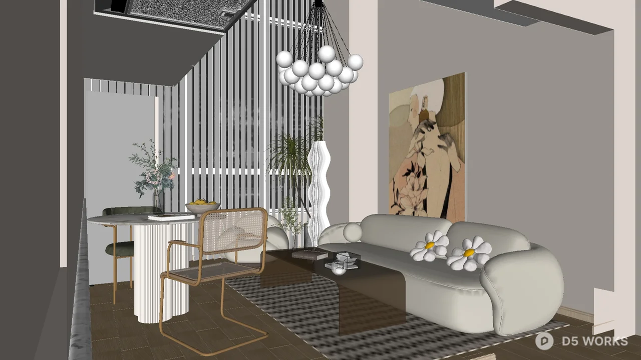 Modern Minimalist Living Room with Sculptural Sofa 3d model - Image 1