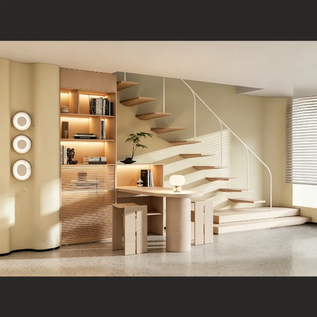 Modern Minimalist Loft Interior with Floating Stairs 3d model