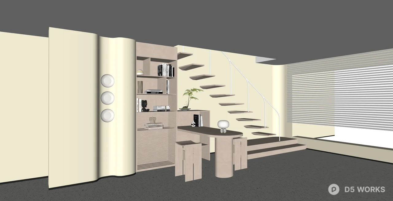 Modern Minimalist Loft Interior with Floating Stairs 3d model thumbnail 2