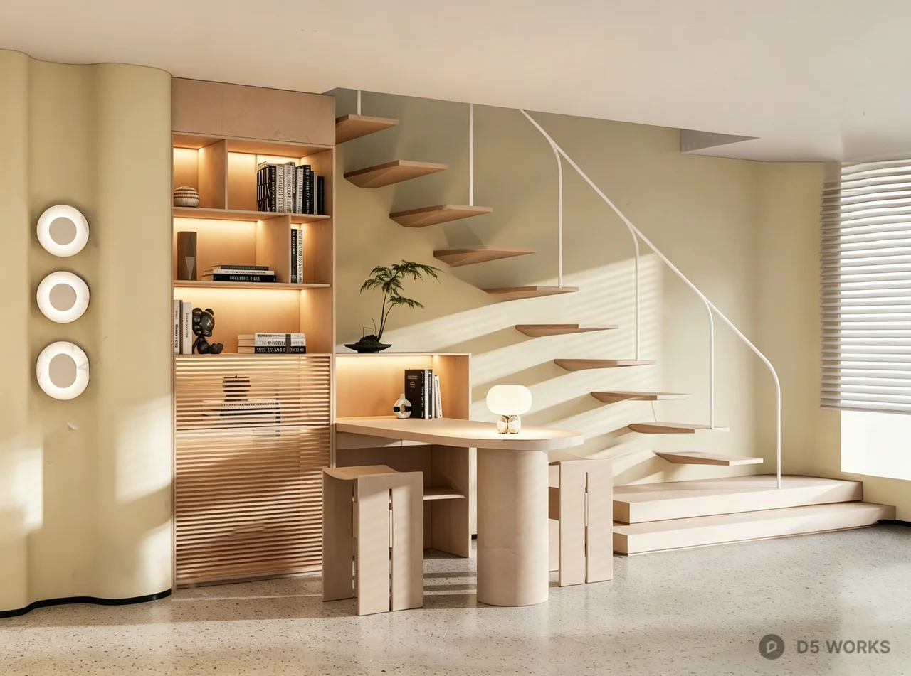 Modern Minimalist Loft Interior with Floating Stairs 3d model - Image 1