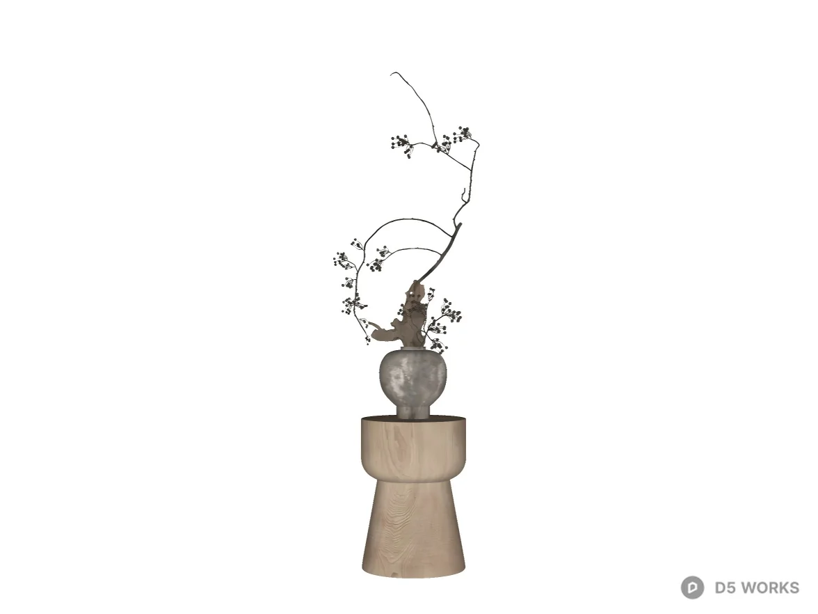 Wabi-Sabi Ikebana Arrangement on Wooden Pedestal 3d model thumbnail 2