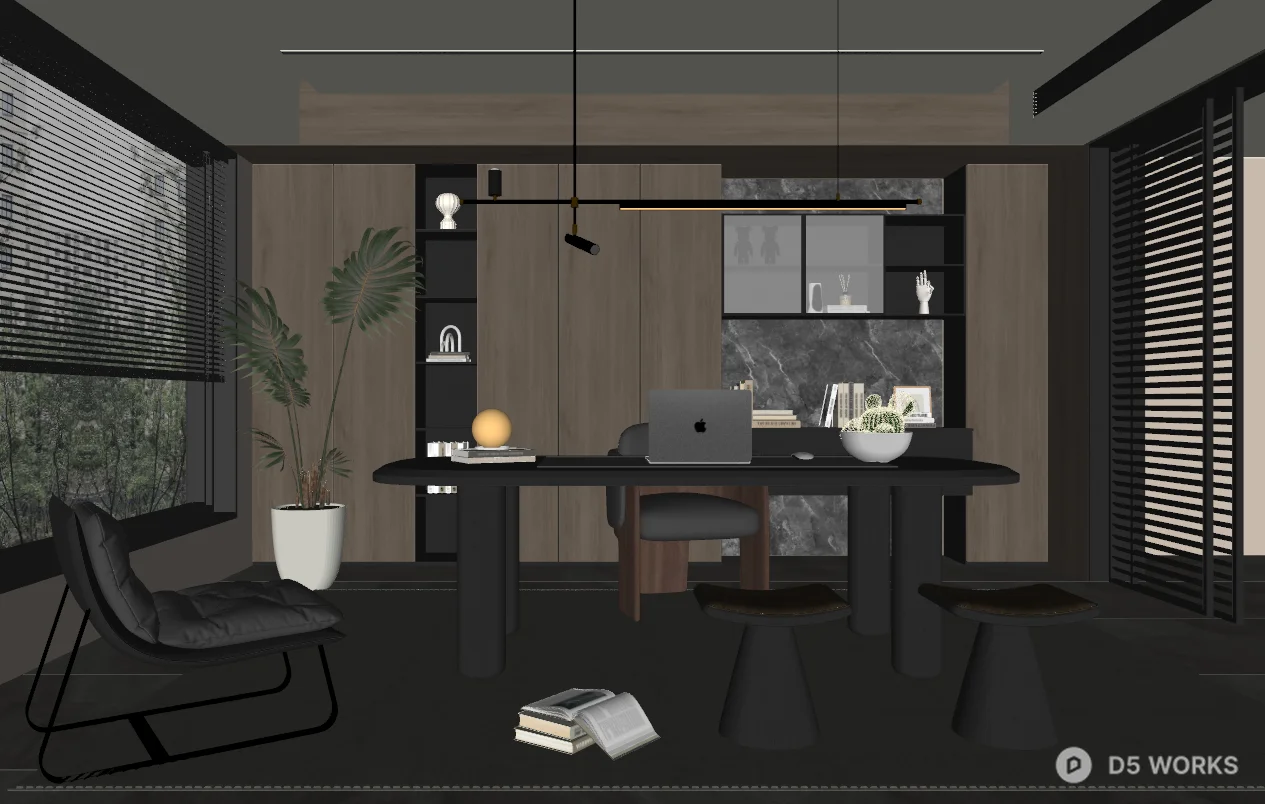 Modern Minimalist Home Office With Warm Lighting 3d model thumbnail 2
