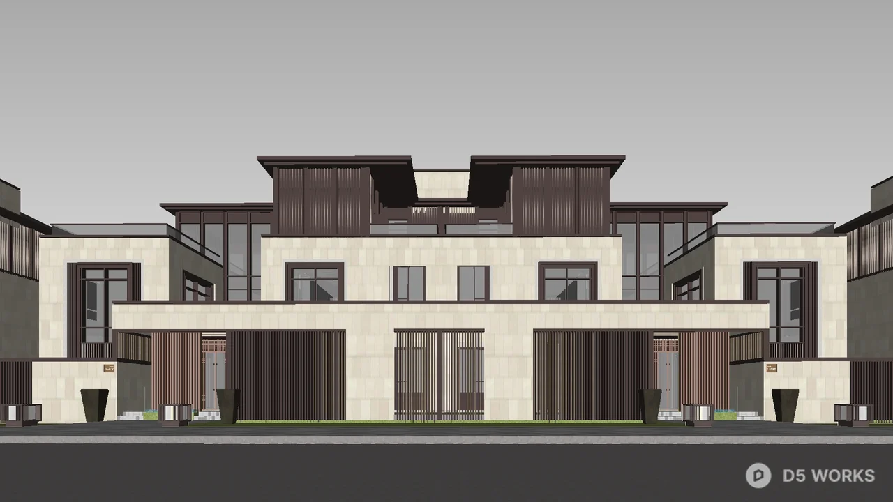 Modern Twin Villa Facade 3d model - Image 1