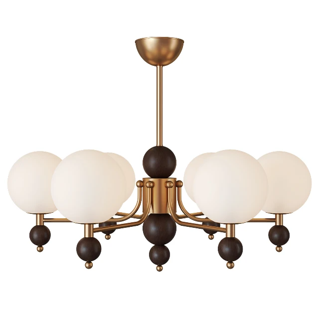 Mid-Century Modern Brass and Frosted Glass Chandelier 3d model