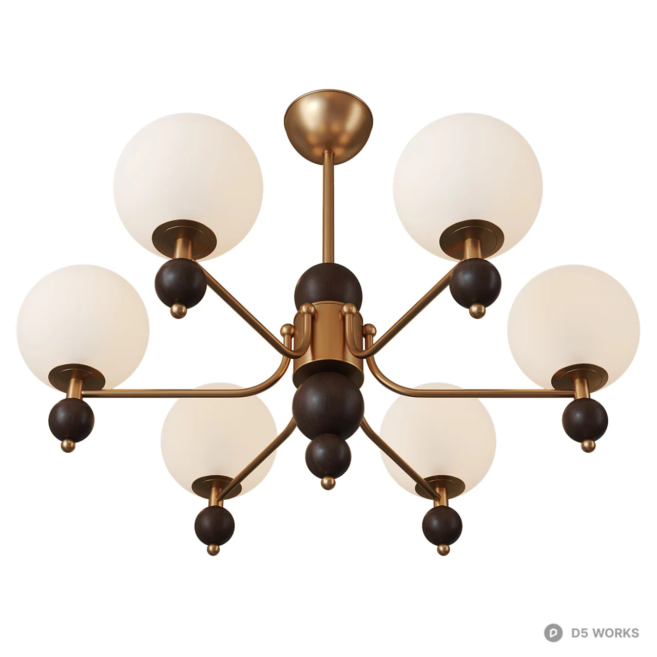 Mid-Century Modern Brass and Frosted Glass Chandelier 3d model thumbnail 2