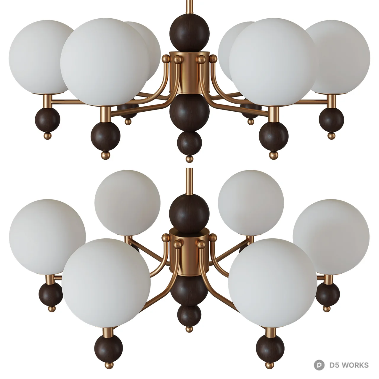 Mid-Century Modern Brass and Frosted Glass Chandelier 3d model thumbnail 4