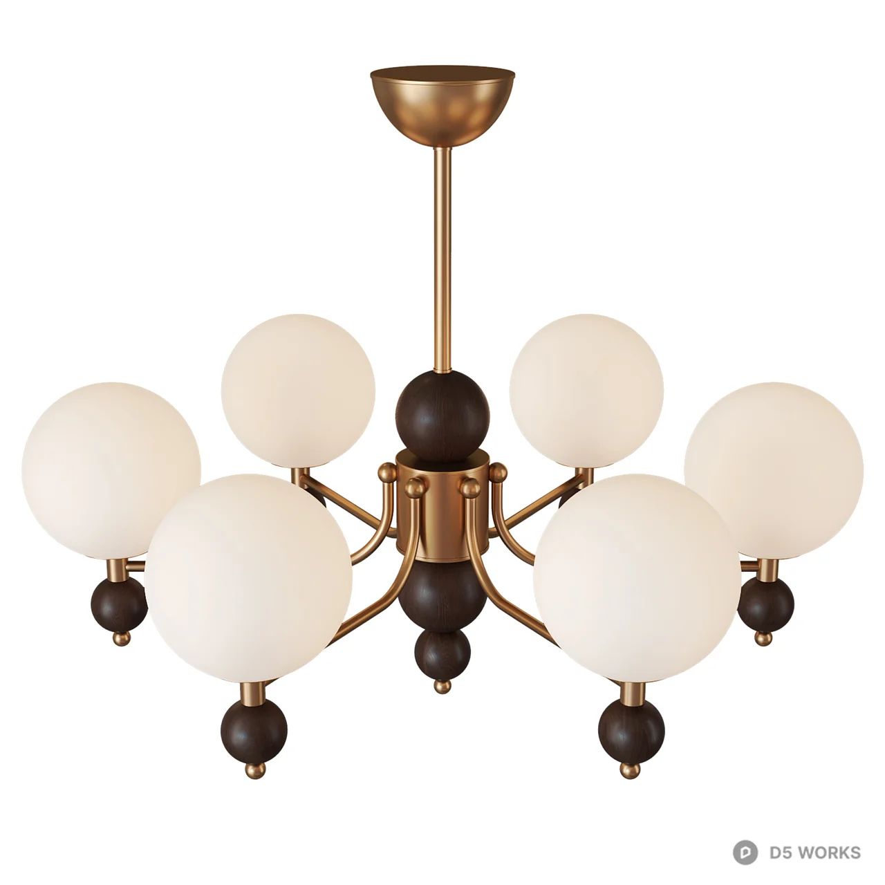 Mid-Century Modern Brass and Frosted Glass Chandelier 3d model thumbnail 3