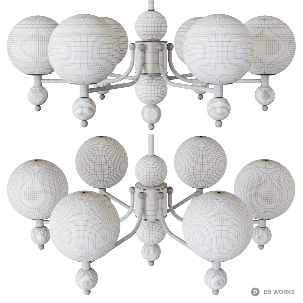 Mid-Century Modern Brass and Frosted Glass Chandelier 3d model thumbnail 5