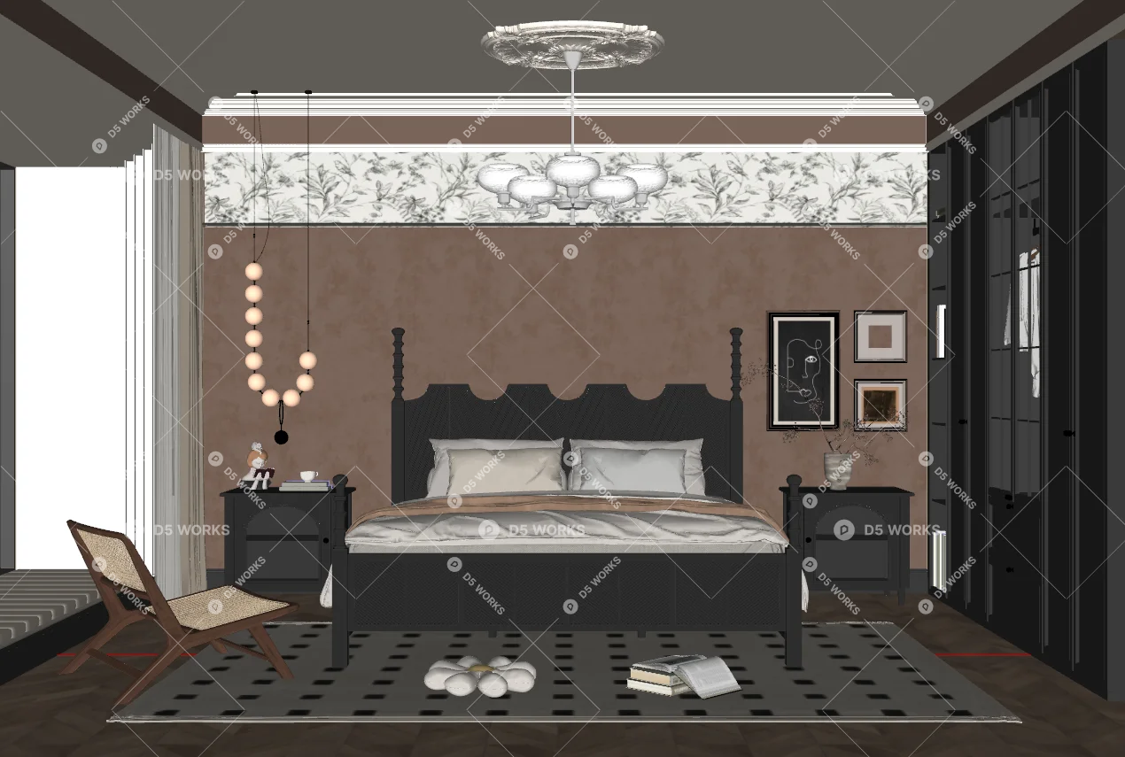 Mid-Century Modern Home Bedroom 3d model thumbnail 2