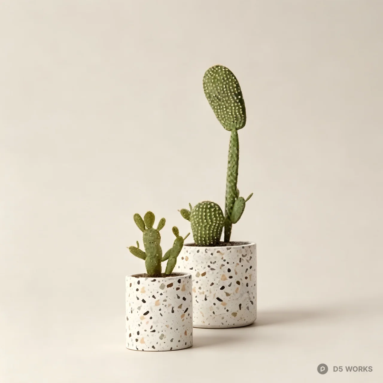 Potted Bunny Ear Cactus in Terrazzo Planters 3d model - Image 1