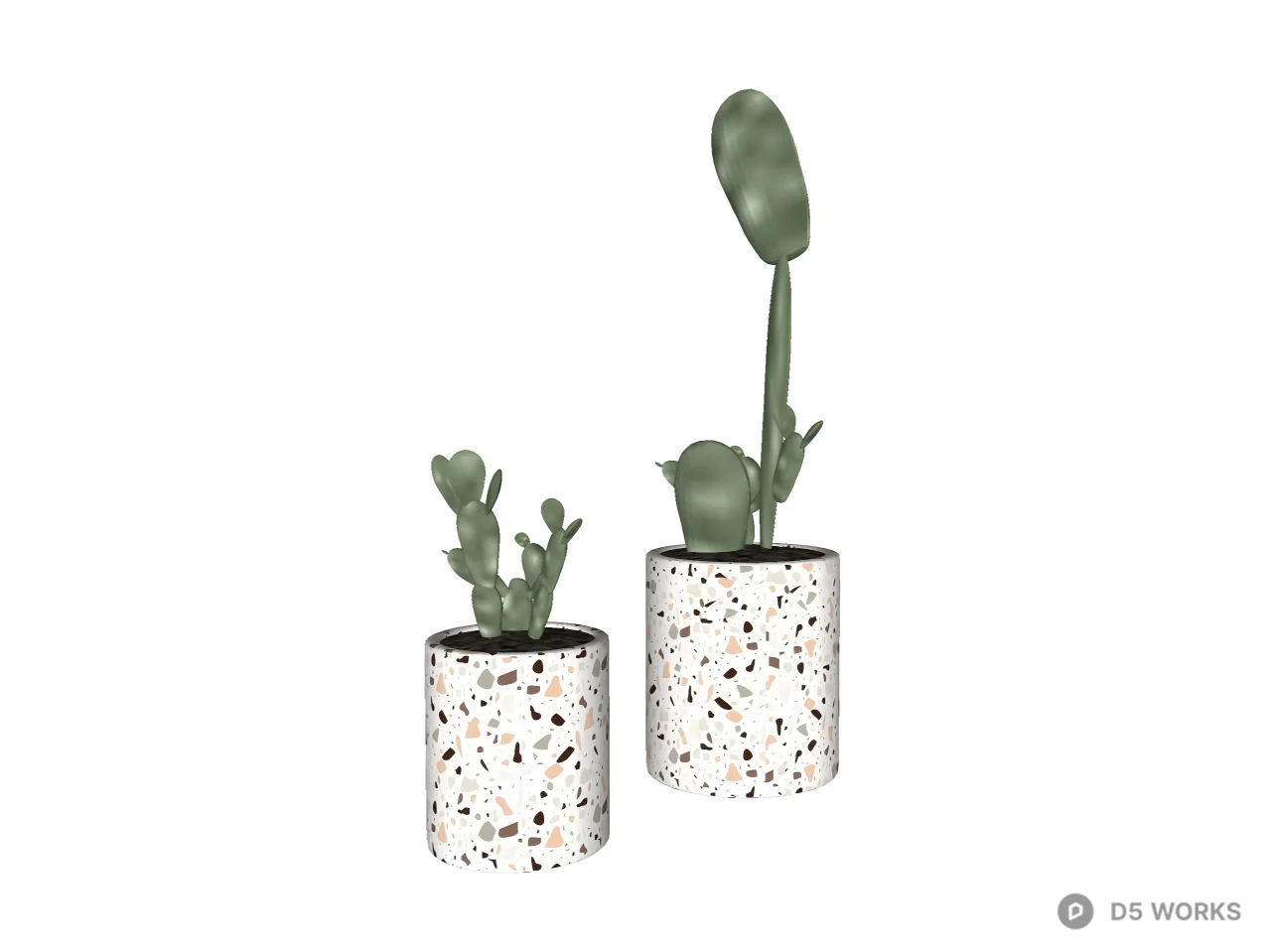 Potted Bunny Ear Cactus in Terrazzo Planters 3d model thumbnail 2