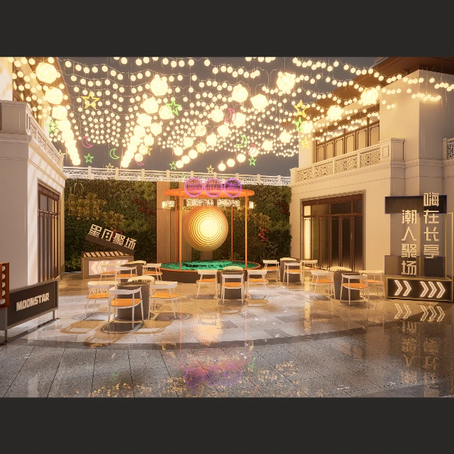 Modern Urban Outdoor Cafe and Event Plaza 3d model