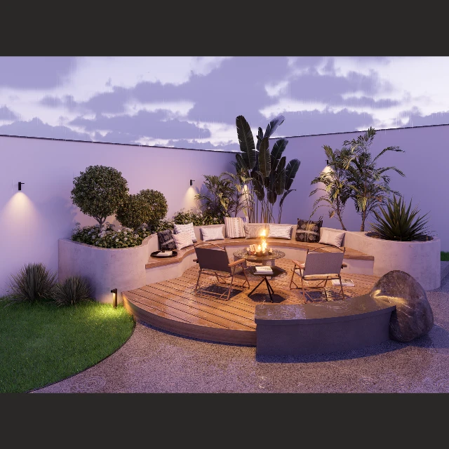 Modern Minimalist Courtyard Garden with Fire Pit 3d model