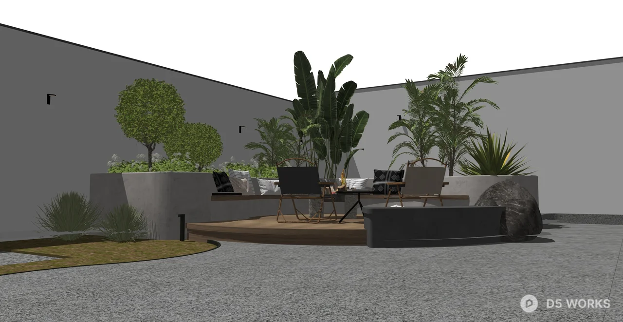 Modern Minimalist Courtyard Garden with Fire Pit 3d model thumbnail 2