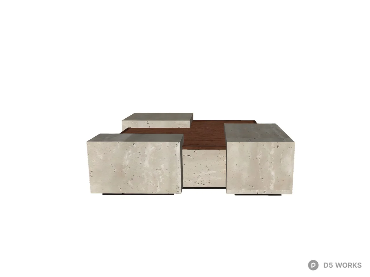 Minimalist Travertine and Walnut Block Coffee Table 3d model thumbnail 2