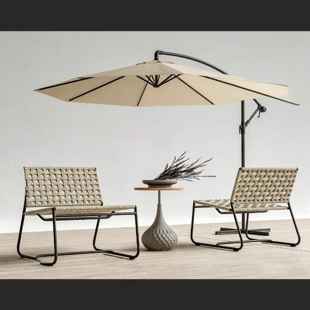 Modern Outdoor Patio Dining Set with Cantilever Umbrella 3d model