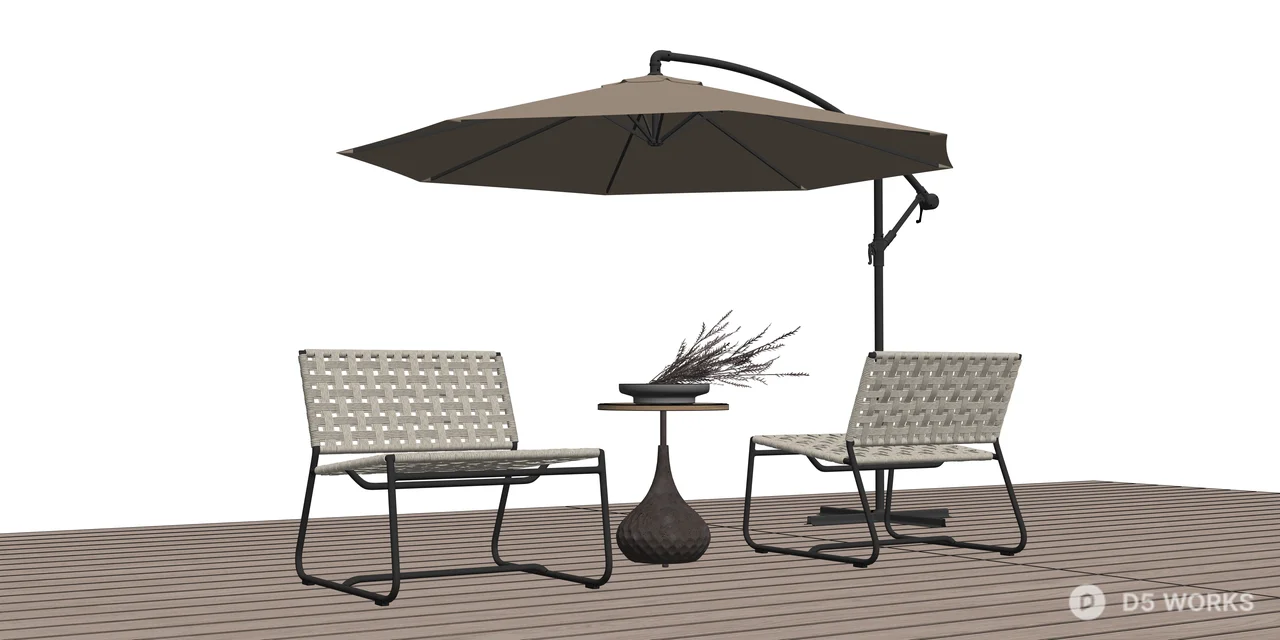 Modern Outdoor Patio Dining Set with Cantilever Umbrella 3d model thumbnail 2