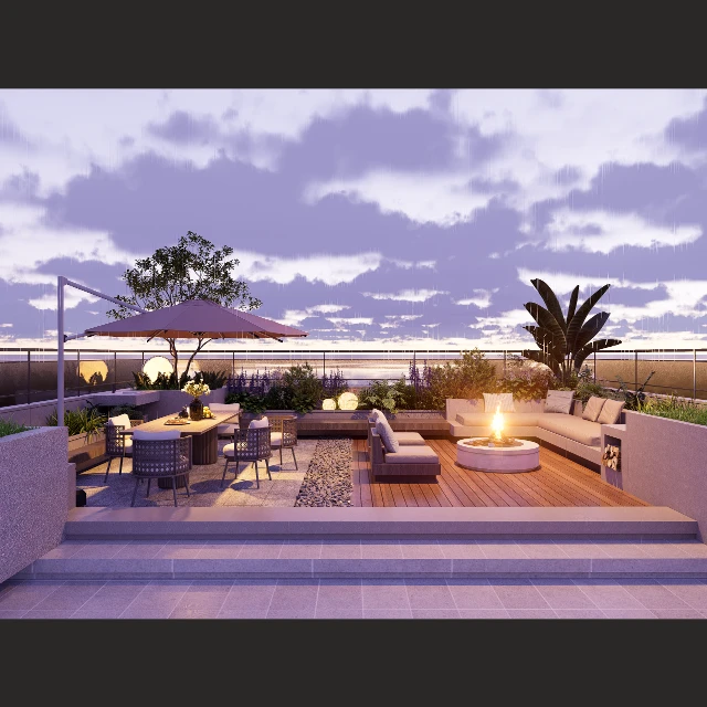 Modern Rooftop Terrace Garden with Lounge Furniture 3d model