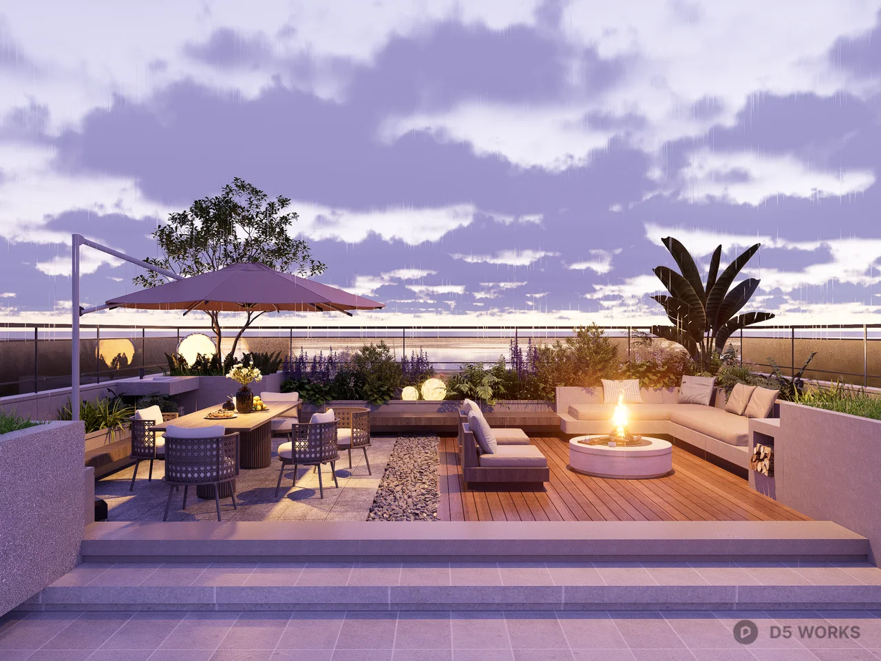Modern Rooftop Terrace Garden with Lounge Furniture 3d model - Image 1