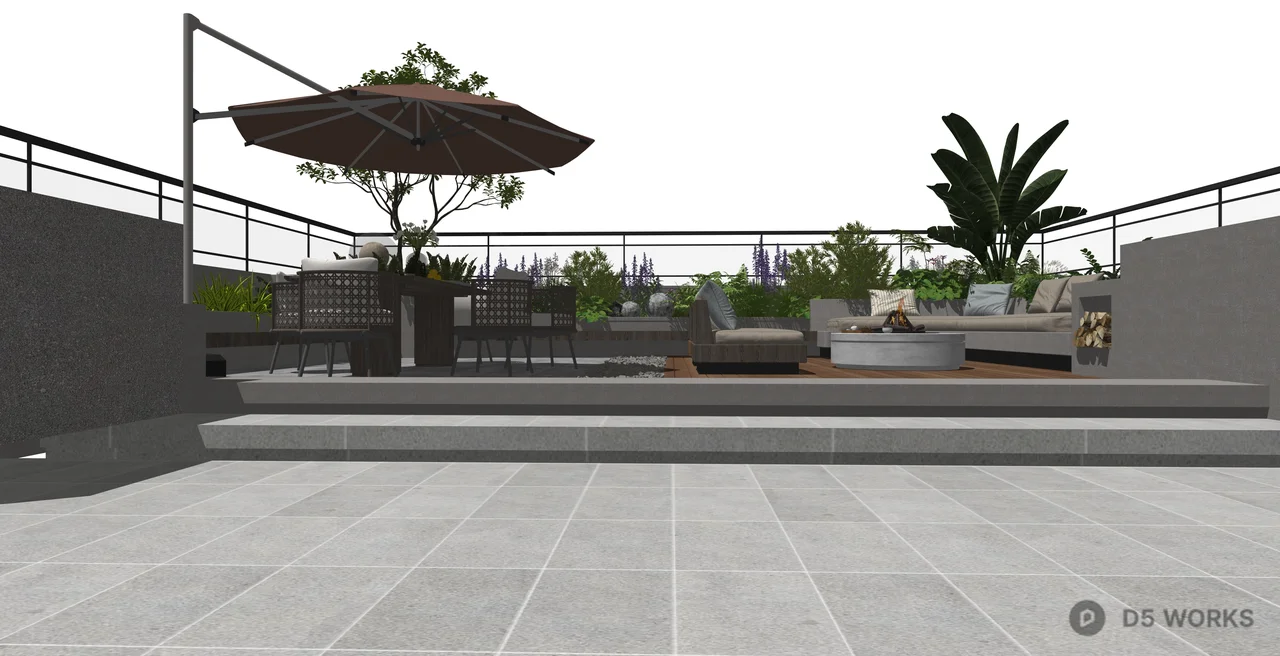 Modern Rooftop Terrace Garden with Lounge Furniture 3d model thumbnail 2