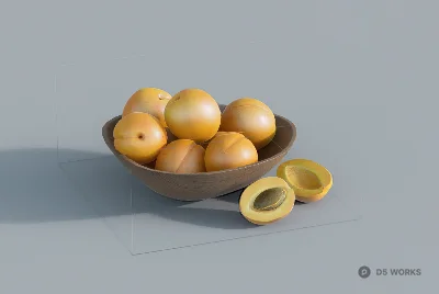 Minimalist Fruit Bowl With Apricots 3d model - Image 1